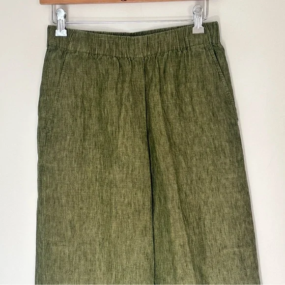 Eileen Fisher Green Wide-Leg Capri Pants Organic Cotton XXS-XS w/ Pockets - Picture 2 of 14